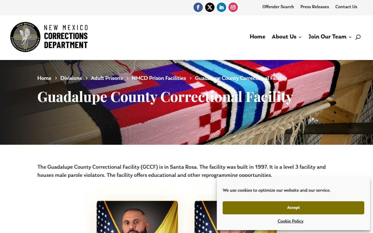 Guadalupe County Correctional Facility NMCD inmate lookup source page